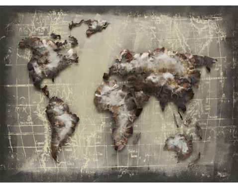 Kovový obraz na zeď Mapa světa 80x60 cm