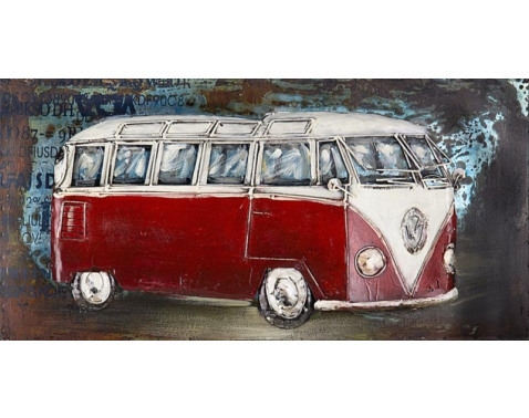 Kovový obraz na zeď Červený Volkswagen 80x40 cm