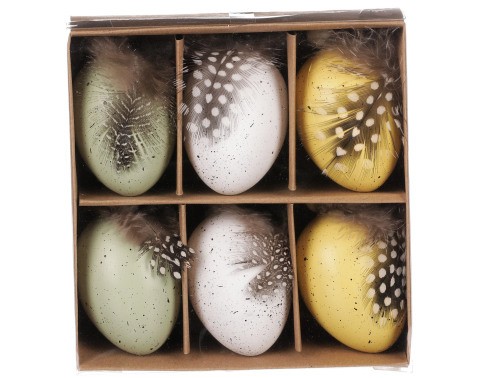 Velikonoční dekorace Vajíčka s pírkem (6 ks)