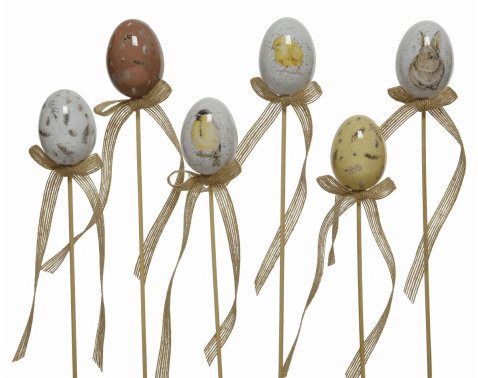 Velikonoční zápich (6 ks) Vajíčka s motivem peříček a zvířátek
