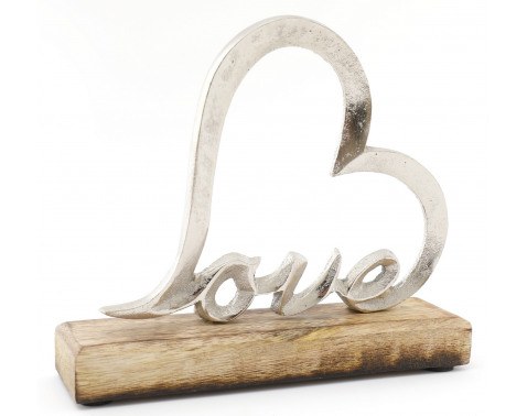 Dekorace Srdce Love na dřevěném podstavci