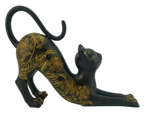 Dekorační soška Kočka s listy 18 cm